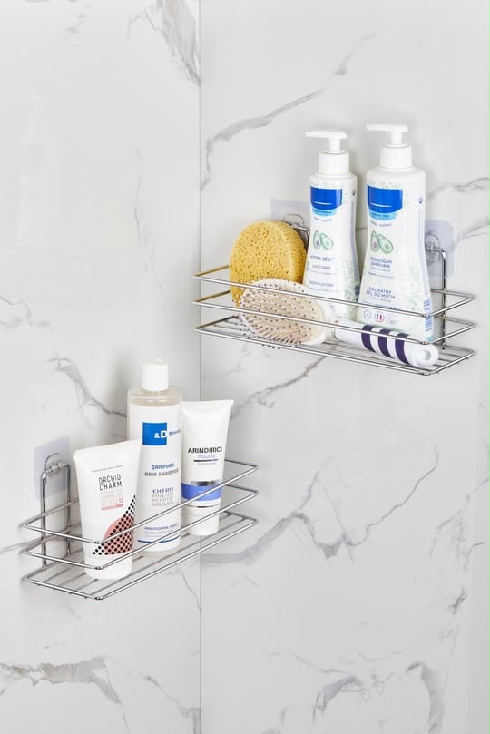Baus-Güçlü Magic Yapışkan Askılı Dikdörtgen Banyo Rafı
